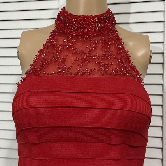 Sherri Hill Red Beaded Halter Mini Dress - Picture 3 of 13